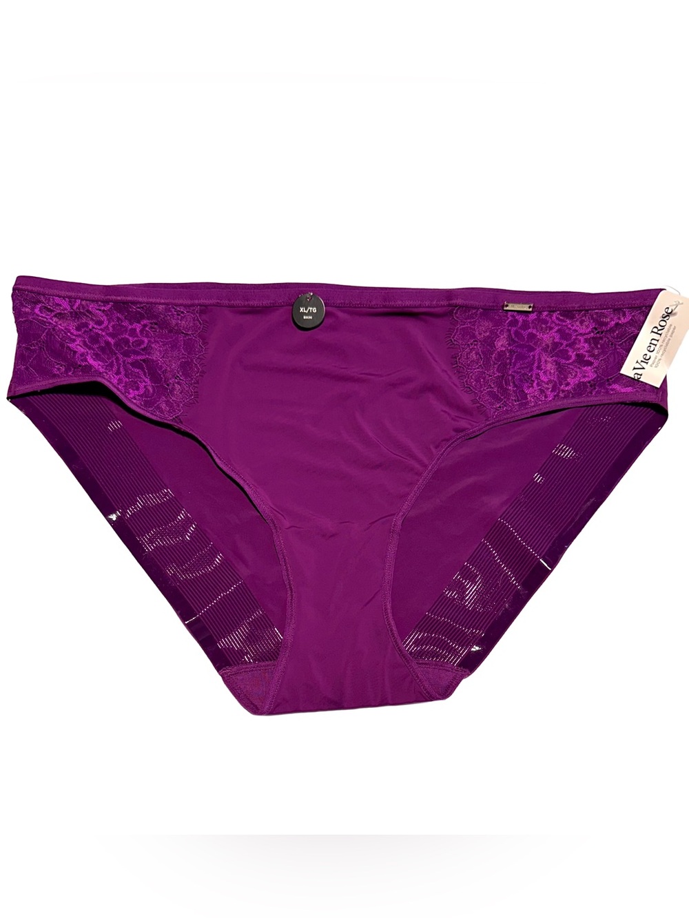 La Vie en Rose Purple Lace Bikini Panty XL NWT Microfiber Stretch